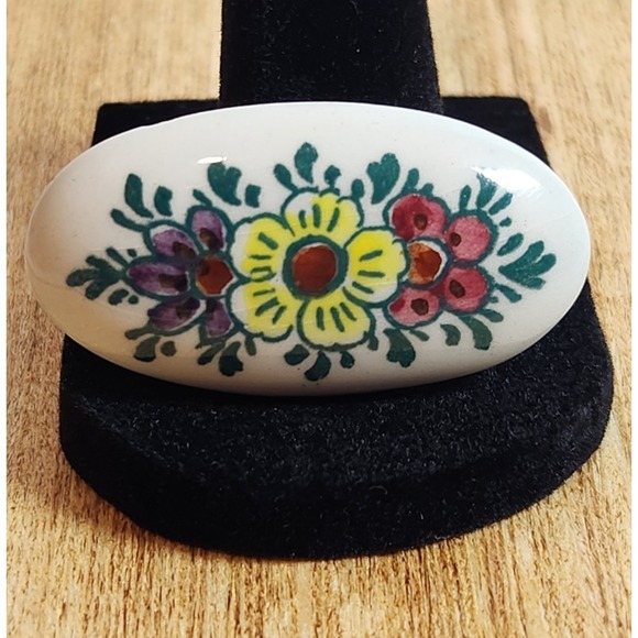 Jewelry - Vintage Porcelain Delft Holland Hand Painted Flower Brooch Pin